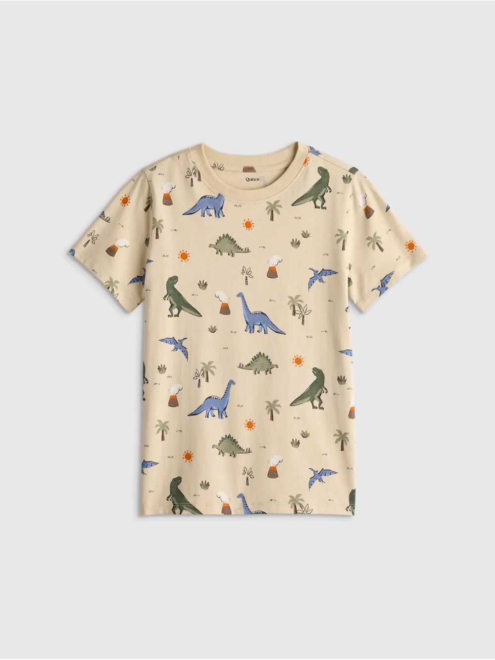 Quince Beige Short-Sleeve Dino Print Tee